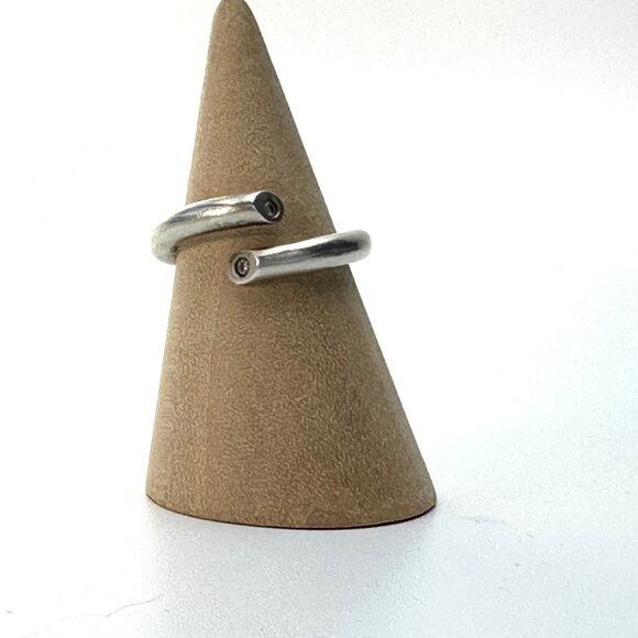 Brushed Sterling Silver Diamond Bypass Ring — Connie Coleman — 7 US — EUC - Picture 4 of 5